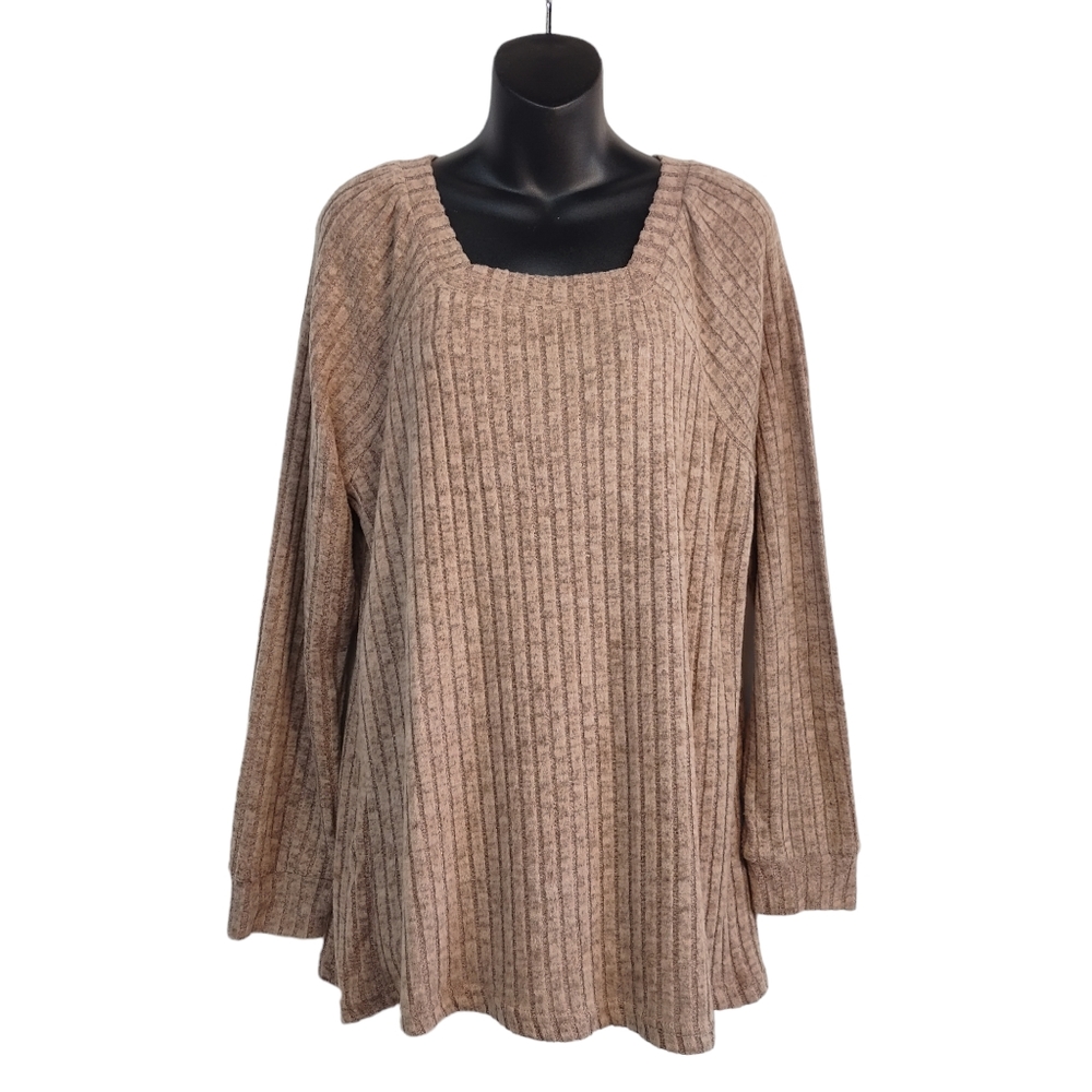 Wiholl Women's Brown Gray Soft Fabric Top Sweater Size L NWT